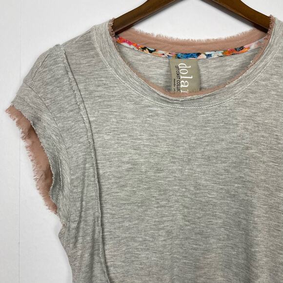 Dolan | Gray Jersey Knit Raw Edge Chiffon Trim Soft Tee - Picture 4 of 8